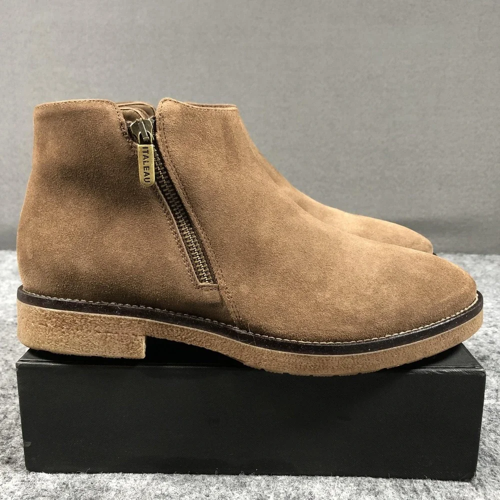 ITALEAU Foliana Ankle Booties Womens 10.5 Brown Suede Waterproof Zip Heel
